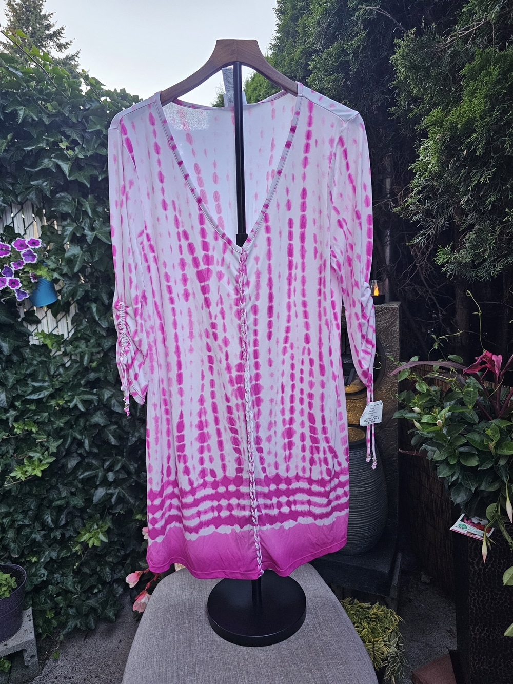Women’s Pink Tie-Dye Midi Dress - Lightweight V-Neck